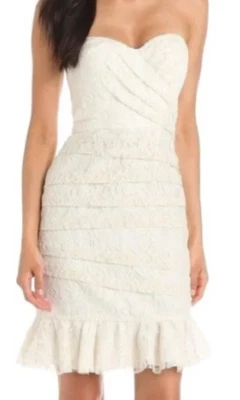 JILL Jill Stuart NWT $228 Ivory Lace Strapless Cocktail Dress Ruched Ruffles 6 - Image 1 of 4