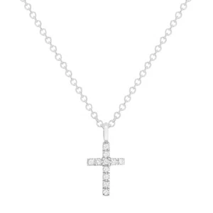 Men Women 14K White Gold Tiny 0.04 cttw Diamond Cross Pendant (exclude chain) - Picture 1 of 1