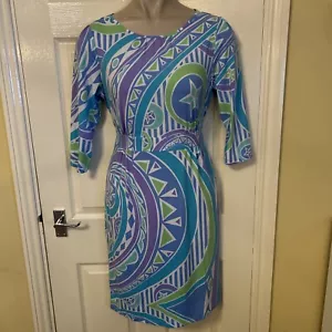 M Blue & Green Geometric Stretch Long Sleeved Dress By Bob Mackie Wearable Art - Picture 1 of 6