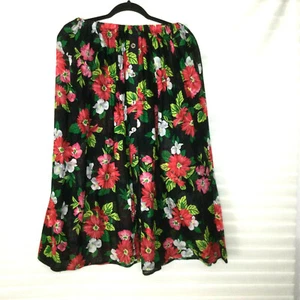 Midi Baumwollrock schwarz mit Blumen kratzbare Taille L - Bild 1 von 2