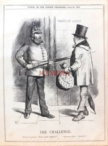 "THE CHALLENGE", Antik 1884 John Tenniel PUNCH Political Cartoon Print: 658-41 - Bild 1 von 1