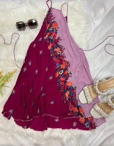 Free People Intimately Halter Sun Dress Floral Color Block Lavender Magenta XS - Picture 1 of 9