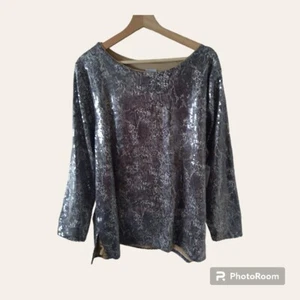 Chico Women's Tunic Size 4 Python Sequins Top Boat Neck Lined Holiday Evening - Picture 1 of 6