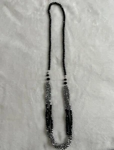 Collana da donna lunga perle di vetro strass colore argento nero - Imagen 1 de 4