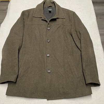 J Crew University Coat Mens Medium Brown Wool Button Front City Classic Flaw - Image 1 of 4