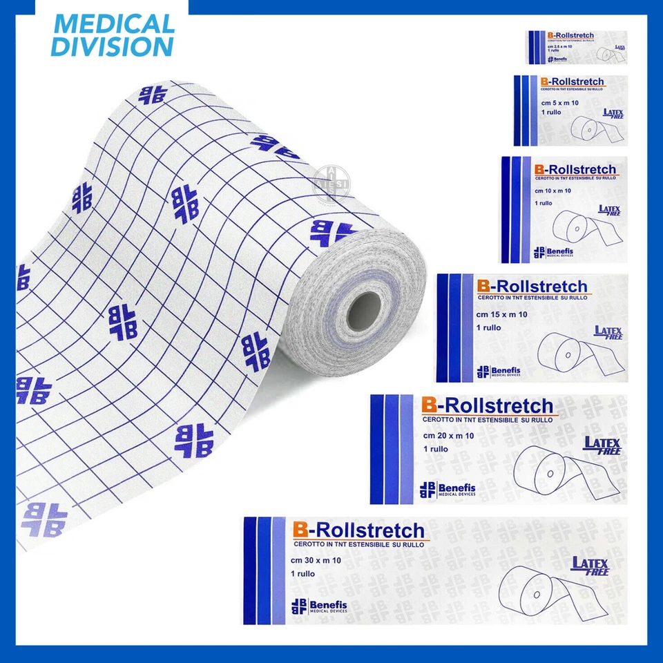 Cerotto Estensibile a rotolo in TNT traspirante m 10x2,5/5/10/15/20 cm