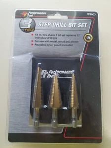 STEP Drill SET with Pouch 1/4 Hex Shanks quick change listed sizes metal bit - Picture 1 of 2