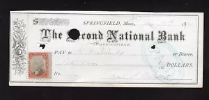 USA 1873 CHECK THE SECOND NAT. BANK OF SPRINGFIELD, MASS., $ 47.15 , FINE - Picture 1 of 1