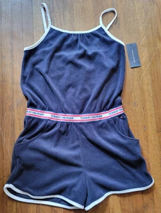 NWT Tommy Hilfiger Girls' Terry Romper XL 16 Navy White Preppy Nautical Logo - Picture 1 of 9