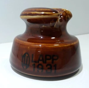 Vintage LAPP 1931 orange braun glasiertes Porzellan Kabelisolator - Bild 1 von 12