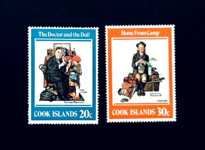 Lote de estampillas Cook Islands - 1982 Norman Rockwell conmemorativas OG MVLH r74🔥 Foto 1 de 2