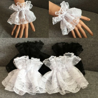 Women Gothic Lace Ruffles Wrist Cuffs Fingerless Gloves Bride Wedding Gloves - Image 1 of 4