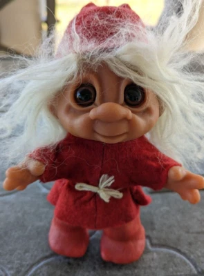 Muñeca Troll Vintage 1980 DAM 24-4 Dinamarca Pelo Blanco/ROJAS Piernas ROJAS OUtfit Foto 1 de 4