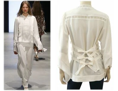 DEREK LAM 跑道象牙白蕾丝刺绣丝绸衬衫上衣 44 美国 8 全新 — 第 1/4 张图片