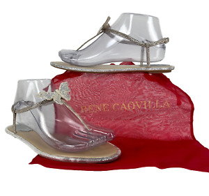 Rene Caovilla New 8 US 38 EU Silver Leather Strap Thong Flats Sandals Shoes Bag