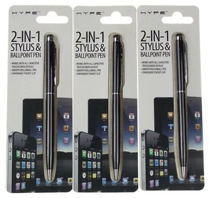 Hype 2 in 1 Stylus Ballpoint Pen Touchscreen Rollerball Pocket Clip Lot 3 Gift - Picture 1 of 2