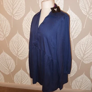 Very Size 18 Curve Dark Blue Peplum Blouse 3/4 Sleeve All Seasons Beach New - Picture 1 of 13
