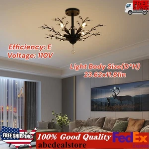Black Vintage Crystal Chandelier Ceiling Mounted 4 E12 Bulbs Indoor For Bedroom - Picture 1 of 7