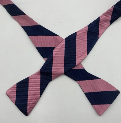 Jos a Bank Silk Bow Tie Navy & Pink Striped 1.75” Wide Self Tie - Image 1 of 4