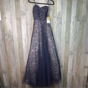 Vestido de noche formal con cuentas de tul azul marino talla 0 TLL Say Yes To the Baile de graduación - Imagen 1 de 14