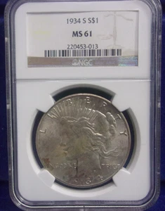 1934 S Peace Dollar NGC MS 61 - Picture 1 of 4