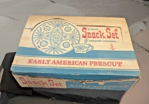 Vintage 60's Anchor Hocking Early American Prescut 8 Pc Snack Set 700/712 In Box - Picture 1 of 21