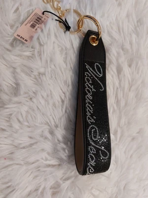 NUEVO CON ETIQUETAS PULSERA VICTORIA'S SECRET CORREA LLAVERO LOGOTIPO Negro Script Bling Llavero Foto 1 de 3