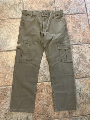 New-Wrangler Authentication Kid Pants 14 Husky Army Green Cargo Adjustable Waist - Image 1 of 4
