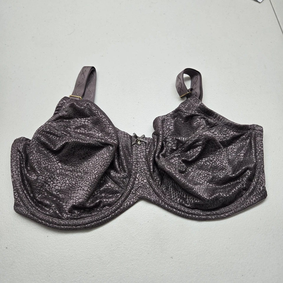 Lilyette Women Bra 38DD Taupe Animal Print Minimizer Underwired Lace Bow - Image 1 of 4