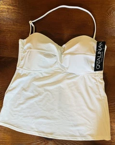 Catalina Damen Twist Front Bandeau Badeanzug Tankini Oberteil, weiß, Gr. #M Neu mit Etikett - Bild 1 von 11