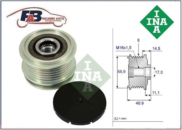 PULEGGIA ALTERNATORE FRIZIONATA INA MOTORI VW AUDI SEAT 1.4 1.6 1.9 2.0cc TDI - Immagine 1 di 1