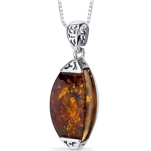 Baltic Amber Gallery Pendant Necklace Sterling Silver Cognac Color - Picture 1 of 2