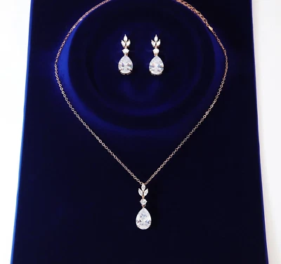 Bracelet Necklace Earring Set 14K Rose Gold Plated Lab Created Diamond - Image 1 of 4