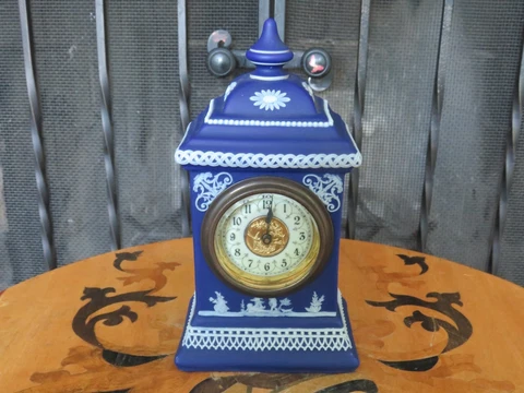 Wedgwood Blue Jasperware Cupids & Zephyr Tall Clock (c.1890s) Cover