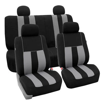 Juego completo de fundas de asiento de auto para auto SUV furgoneta gris negro con 4 cubiertas de reposacabezas Foto 1 de 4