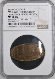 Elongated Cent, 1933 CHICAGO Century of Progress, M&D-72C, NGC MS-66BN-Top Pop - Picture 1 of 3