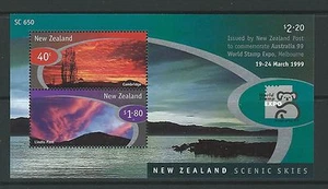 HOJA EN MINIATURA DE NUEVA ZELANDA 1999 AUSTRALIA '99 EXPOSICIÓN, CIELOS ESCÉNICOS COMO NUEVA - Imagen 1 de 1