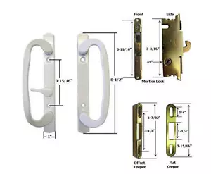 Sliding Glass Patio Door Handle Kit Mortise Lock and Keepers, B-Position White - Picture 1 of 1