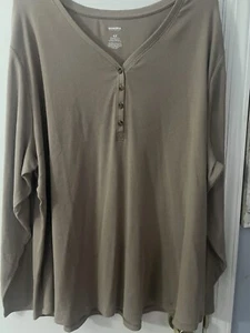 NEW! Women’s Plus Sonoma Slim Fit L/S Henley Top - Peanut Shell Size 4X - Picture 1 of 8