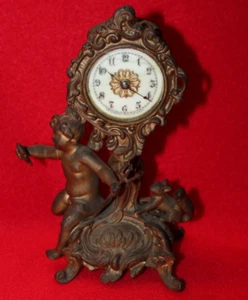 Waterbury Cherub Ornate Victorian Brass Shelf Mantle Clock w/Trident - Picture 1 of 10