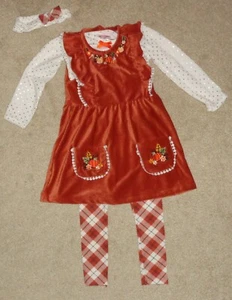 Girls Thanksgiving Halloween Dress Leggings Shirt Headpiece Size 5 Little Lass - Picture 1 of 5