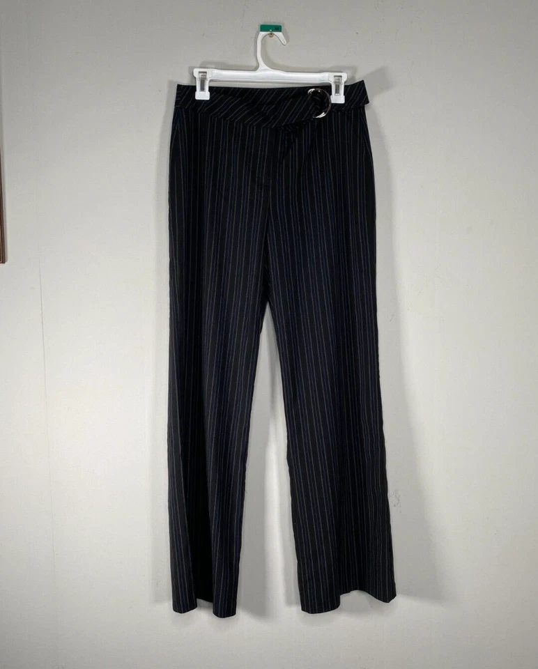 Pantalones de vestir acampanados My Michelle para mujer 7/8 negros a rayas oficina de negocios Foto 1 de 4