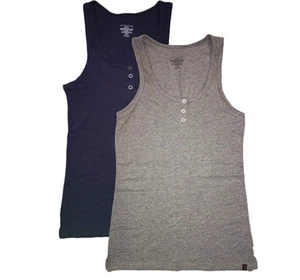 Tommy Hilfiger Women's 2 Pack Henley Tank, Gray/Navy, Size Small - Picture 1 of 3