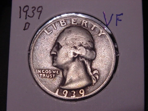 1939-D WASHINGTON QUARTER VF NICE FREE SHIPPING Cover