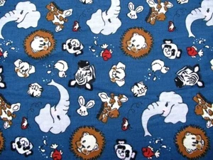 Childrens Novelty Print Cotton Fabric Zoo Animal Faces Country Blue 36x44 - Picture 1 of 4