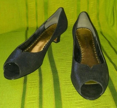 J. Renee Women's Posh Linen Black Peep Toe Pump, Size 7 ½ Medium  - Image 1 of 4