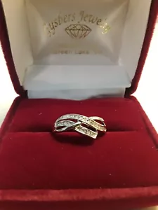 Helzberg 10k White Gold Diamond-Fine Cocktail Ring 20 Natural diamonds Size 7.25 - Picture 1 of 15