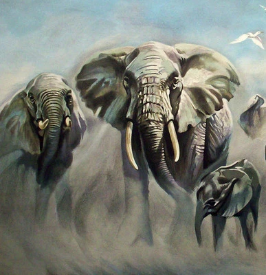 "非洲大象" 手绘,签名原版平版画 悉尼·泰勒 著 — 第 1/4 张图片