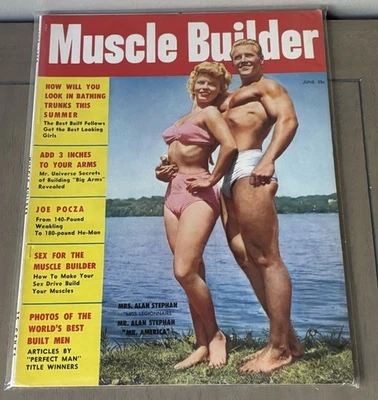 ALAN STEPHAN W/ Wife - Muscle Builder Bodybuilding Magazine - June 1954 - Image 1 of 2