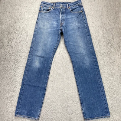 Pantalón de mezclilla Levis 501 para hombre encogible a medida azul botón mosca desgastado 34x36 31x33 A Foto 1 de 4